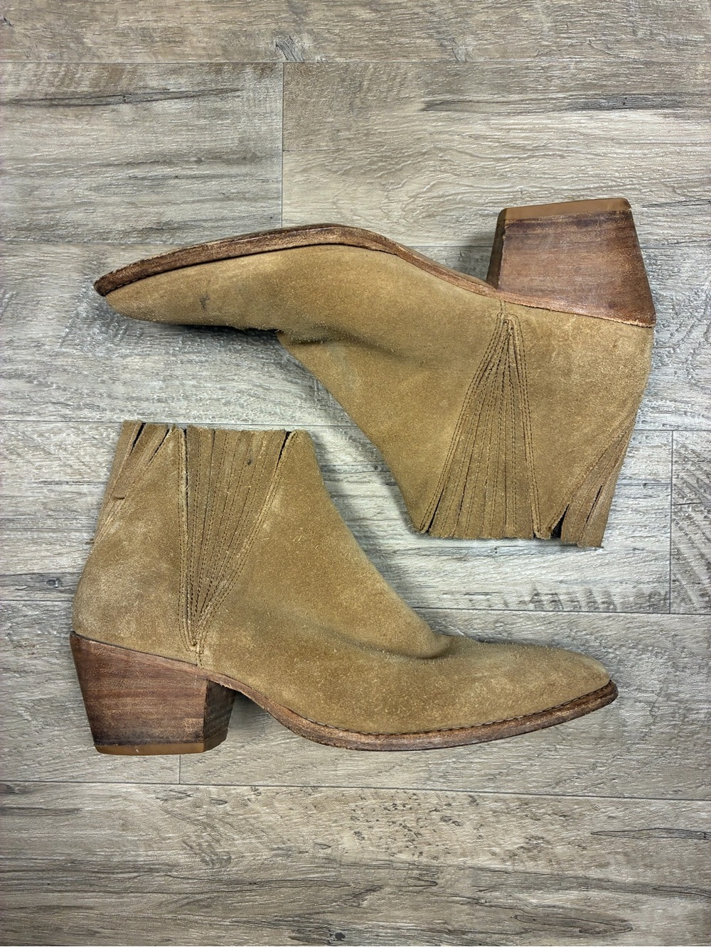 Faryl Robin x Free People Trill Suede Western Ankle Booties Honey Tabaco
